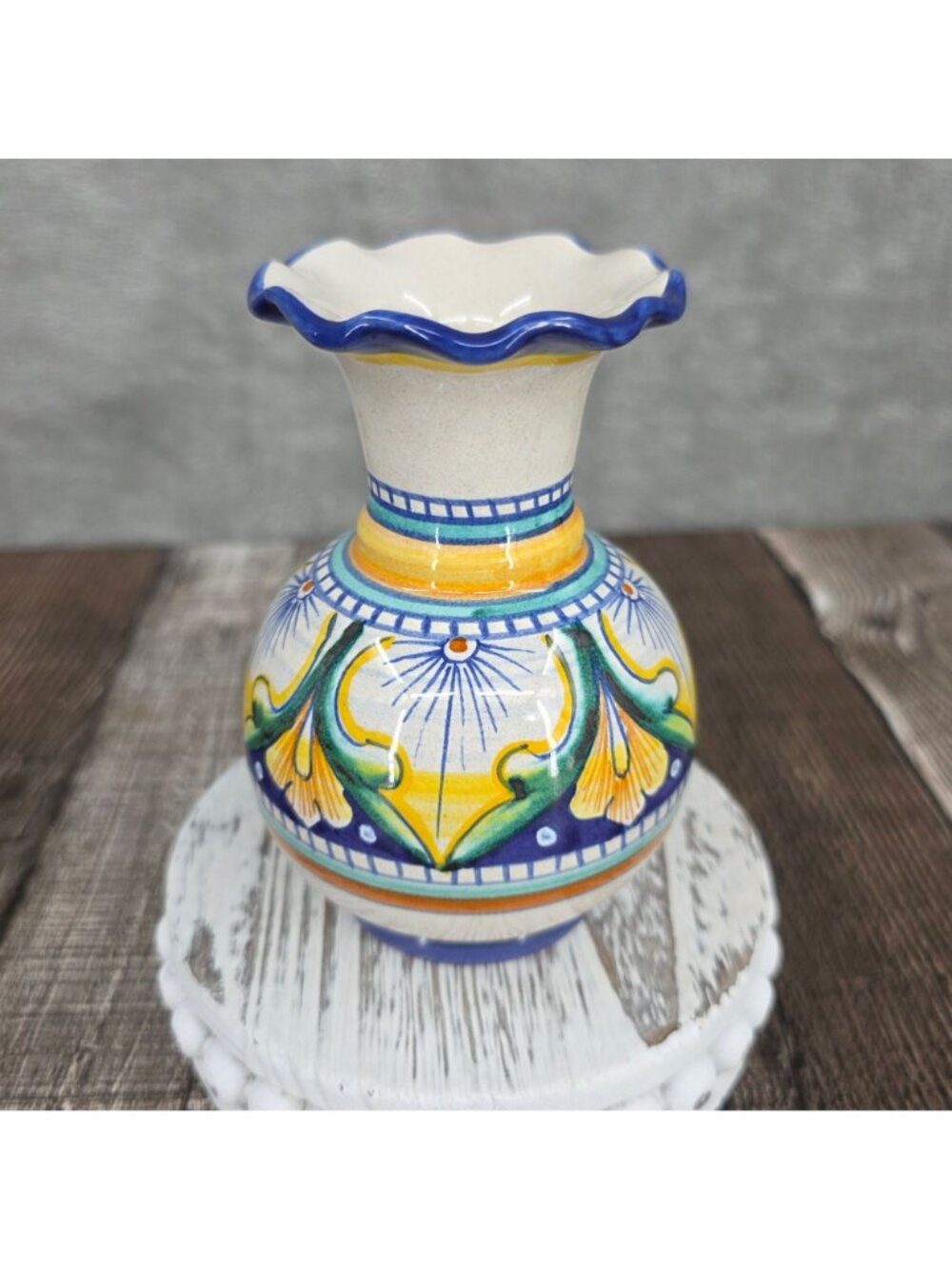Italian Artisan Hand Painted Vase Folk Art Vintage Colorful Floral Marked Signed - Picture 9 of 10